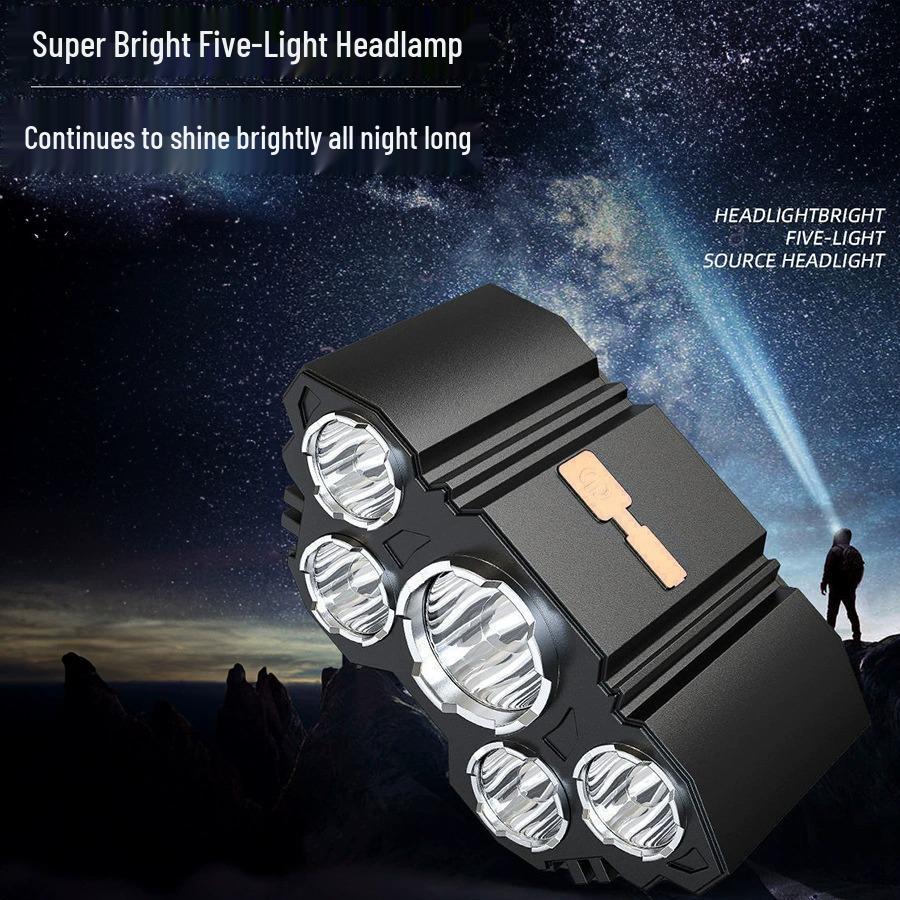 Top-Selling Rechargeable 5-LED Waterproof Headlamp with Ultra-Long Battery for Cycling and Fishing