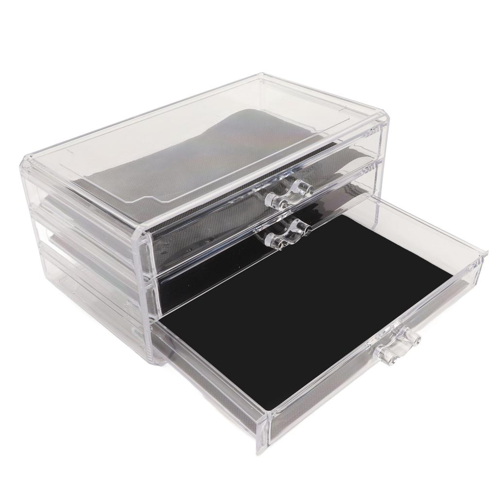 Clear Acrylic 3 Drawer Transparent Dustproof Removable Black Mesh Pads Stackable Jewelry Organizer