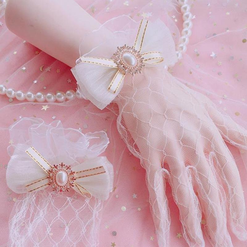Handmade Lolita Wedding Gloves Tea Party Lolita Gorgeous Elegant Summer Lace Sleeve Ornament