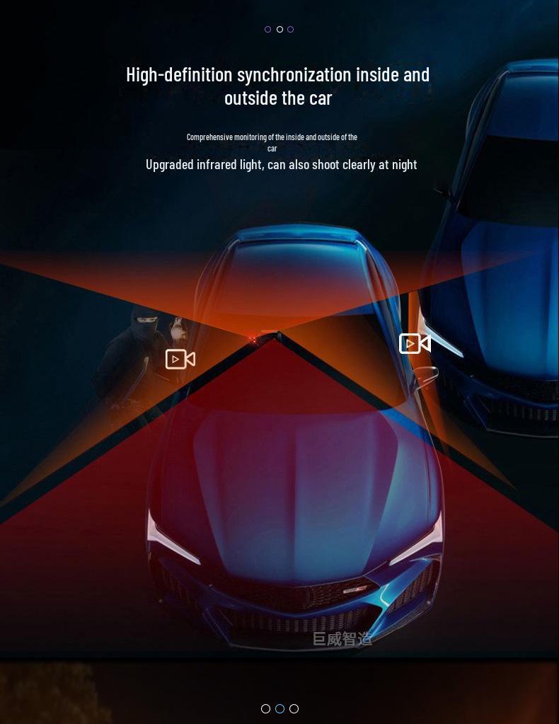 2-Inch HD Night Vision Three-Lens Dash Cam with WiFi Mobile Connectivity