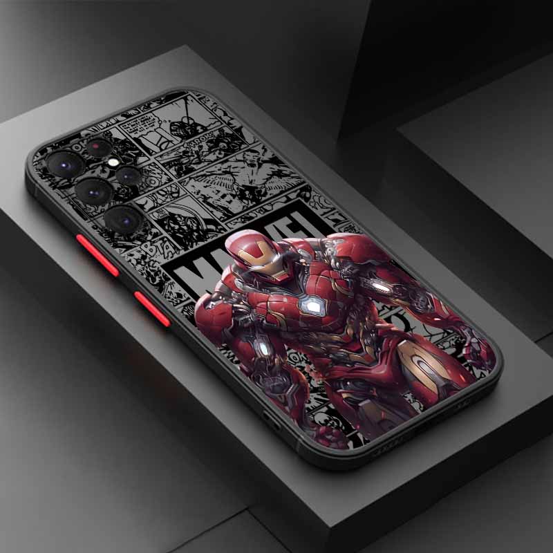 

Spider-Man Iron Man Cover For Samsung S25 S24 S23 S22 S21 S20 S10 FE Ultra Plus Lite Frosted Translucent Phone Case Samsung S25 Ultra5G
