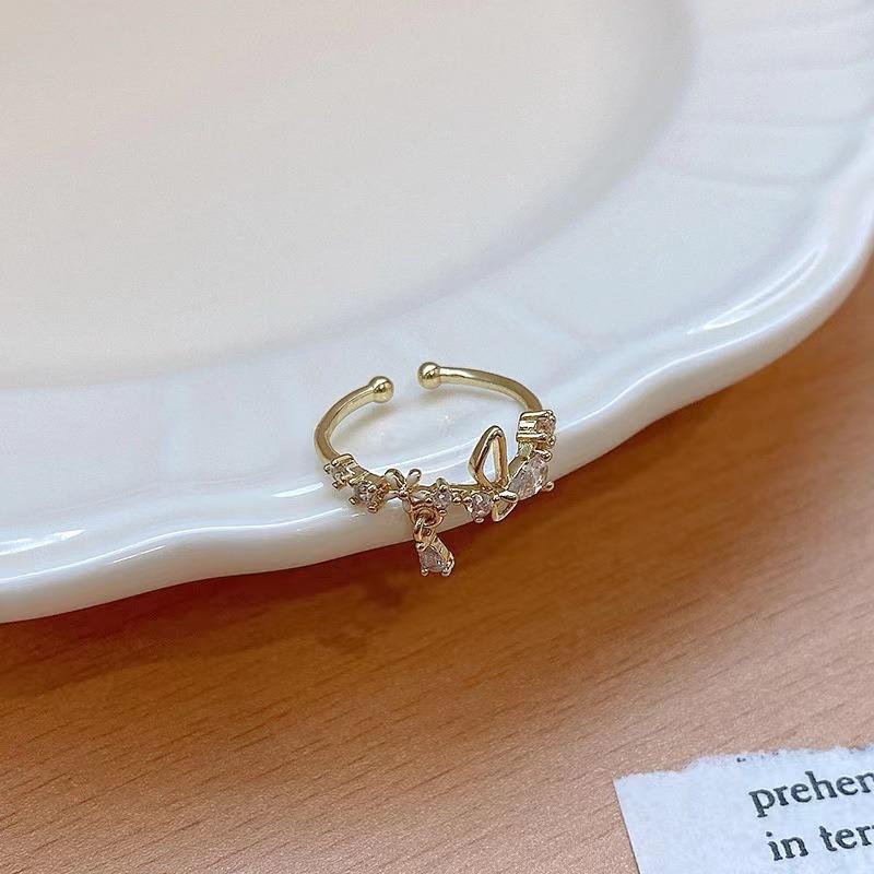 Double-layer Heart-shaped Zirconia Open Ring for Women, High-end Style Ring for The Index Finger, Adjustable Finger Ring