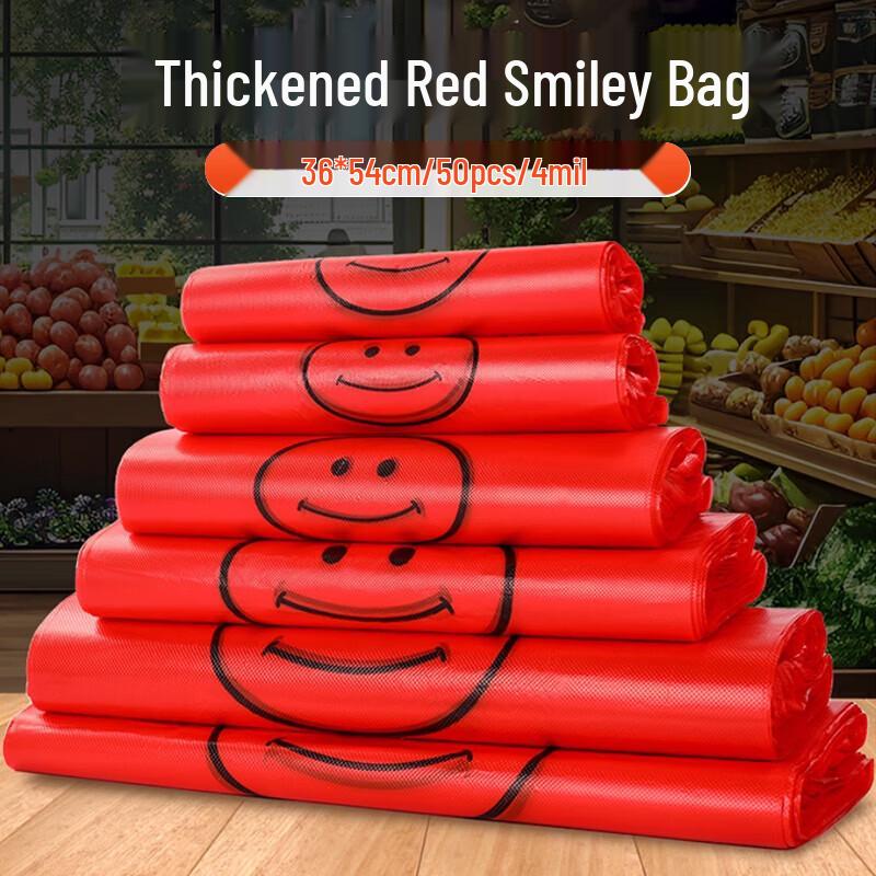 Red Thickened Smile Face Shopping Bags