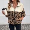 Autumn And Winter Vintage Lapel Leopard Print Patchwork Stand Up Collar Women'S Jacket S-XL