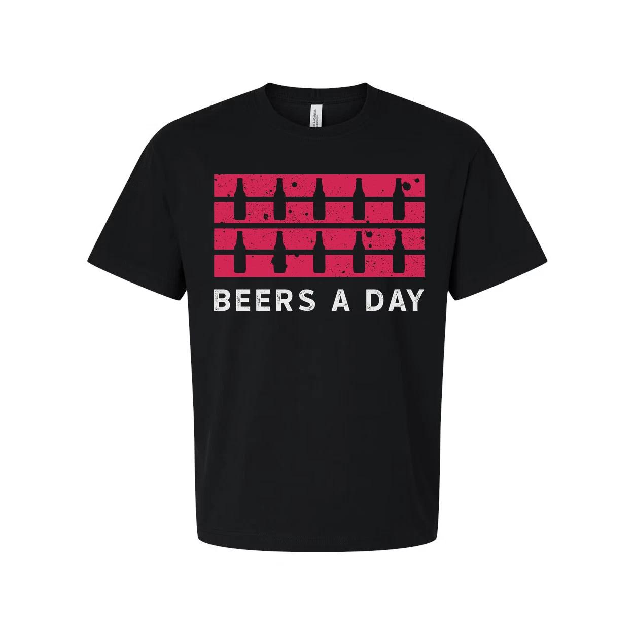 

Unisex Beers A Day Graphic Tee With Pink Bottle Stripe Distressed Print Retro St 2XL