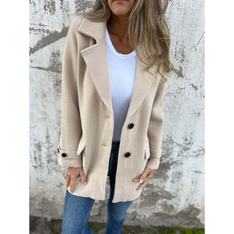 Women S Casual Loose Fit Wool Blend Coat Lapel Fake Pocket Open Front