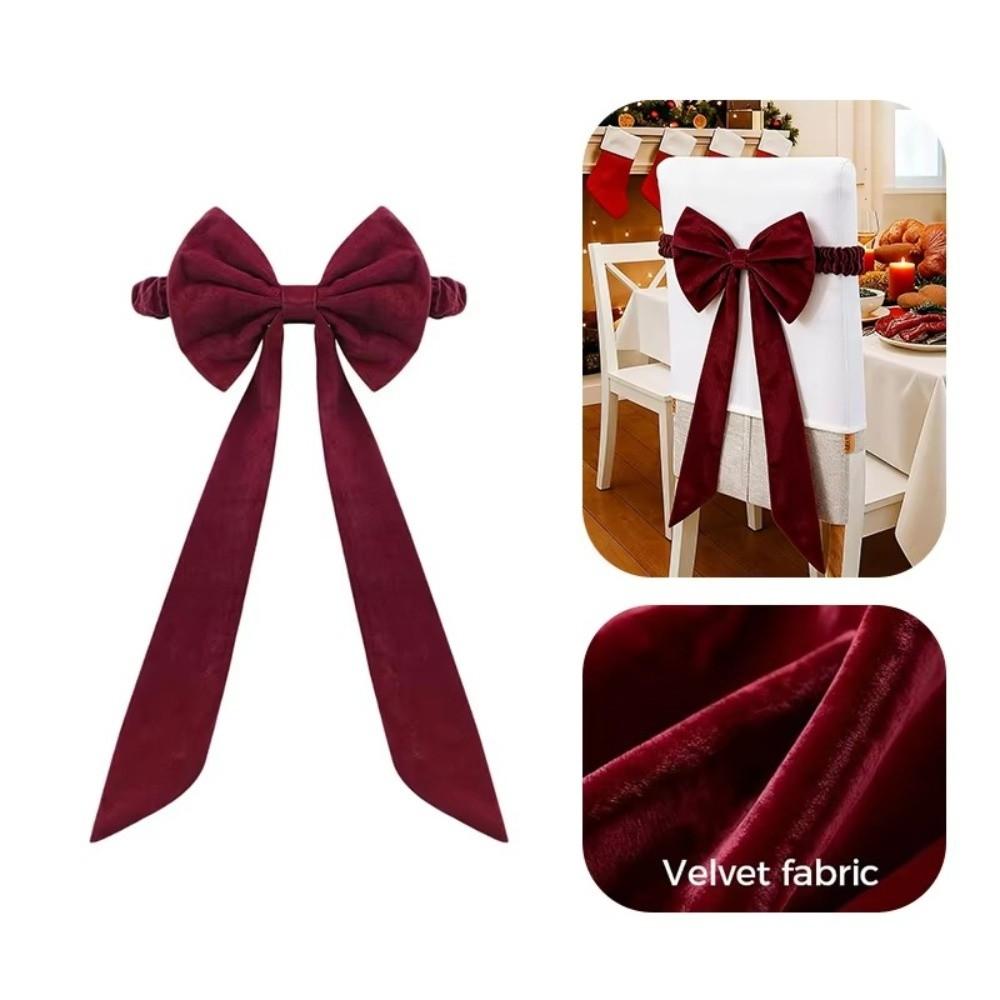 Velvet Christmas Red Chair Bows Elastic Ribbon Gift Bows Burgundy Chair Sashes Big Bows Tie Back