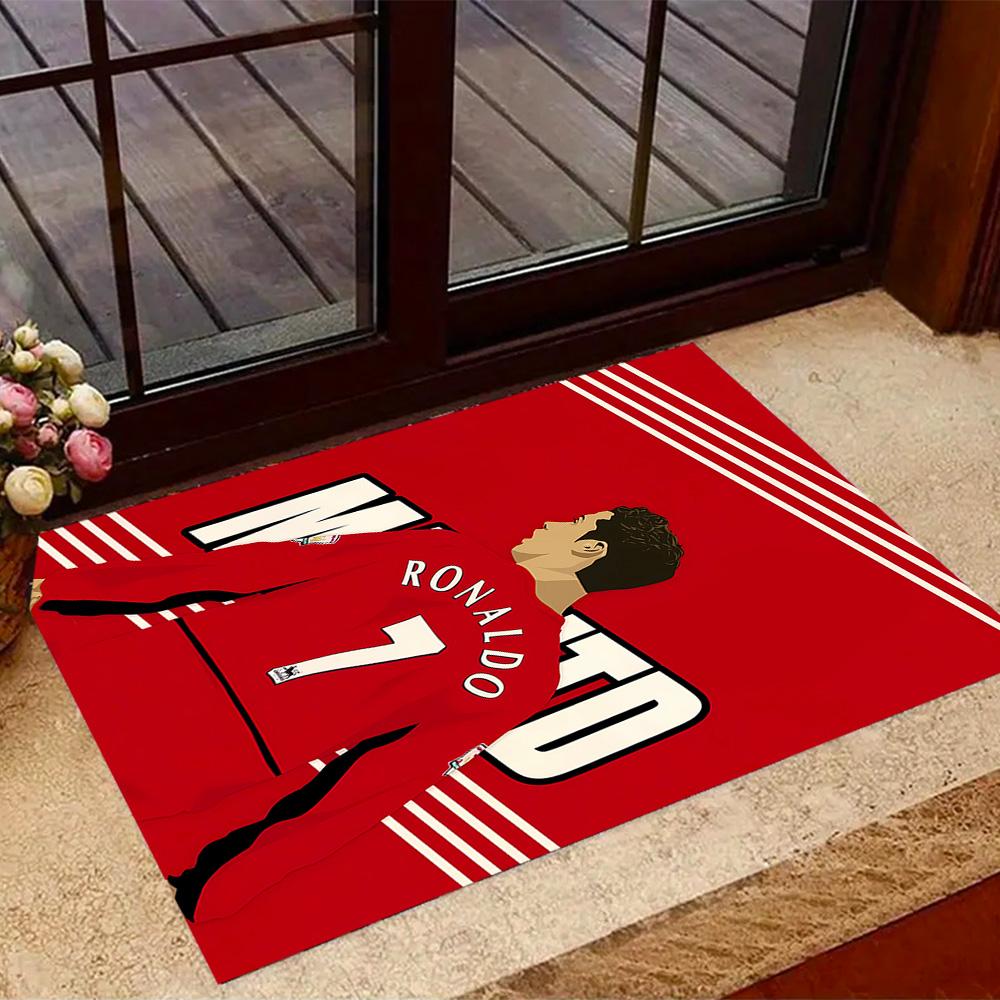 Ronaldo's Legacy In Red Themed Anti-Slip Rugs - Polyester Home Decor, Suitable for Bedrooms, Living Rooms, Doorways, Studios, and Decorations