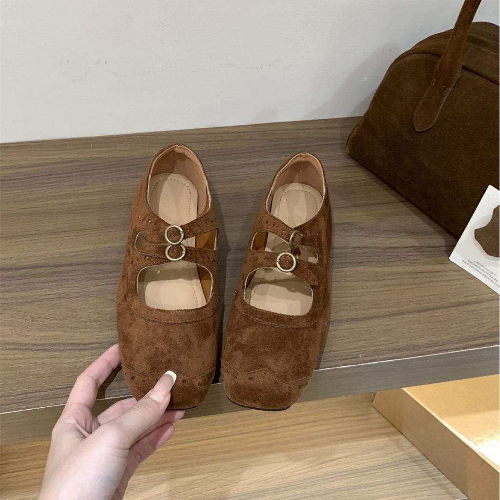 Retro brown square head Mary Jane shoes ballet shoes women's 2025 autumn new Korean version French light mouth single shoes