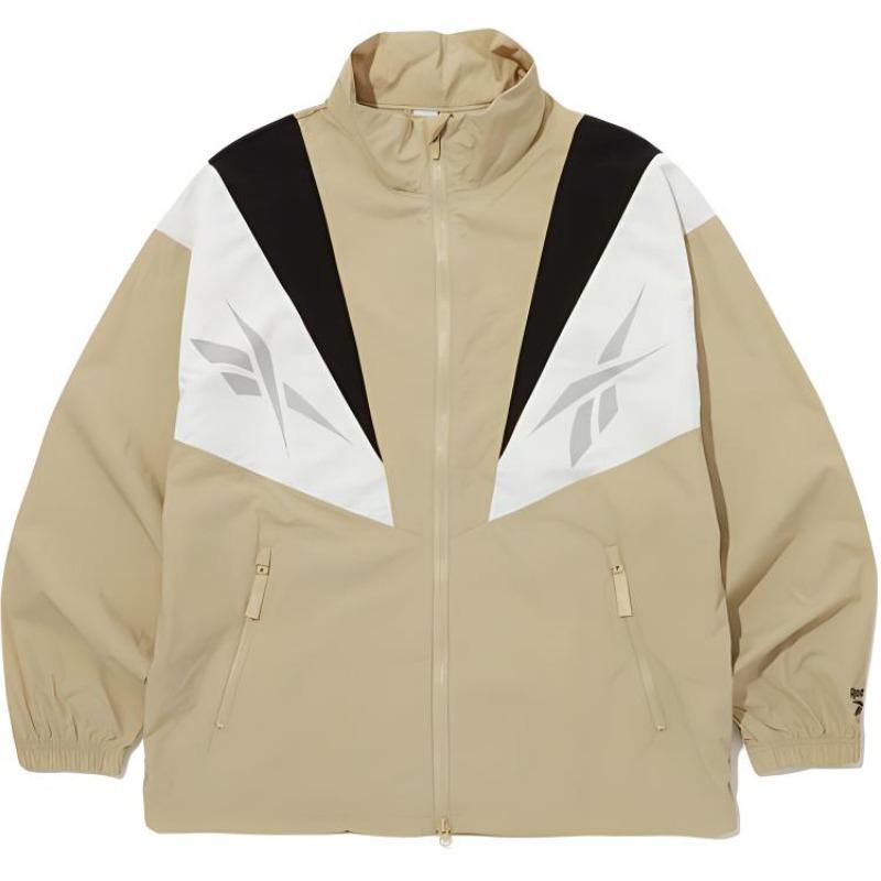 Reebok Giacca Antivento Bicolore a Blocchi con Collo Alto Twin Vector Confortevole Traspirante con Zip Intera Giacca Unisex Beige REJU4EJ39I2