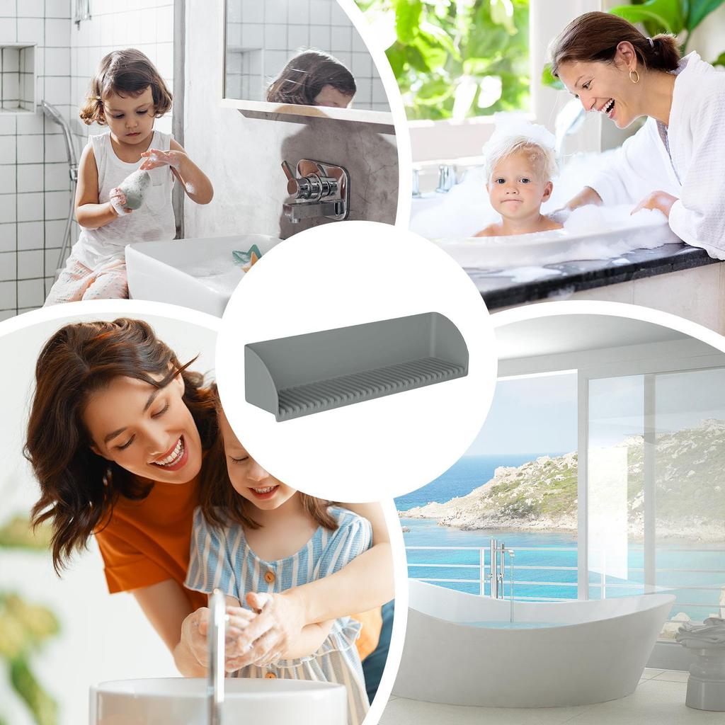 Kids Bathtub Splash Guard Toy Tray Organizer with Suction Cups Silicone Bathtub Splash Guard Shower Toy Holder for Tub Bathroom