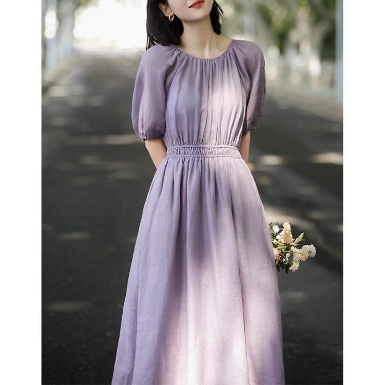 French Holiday Style Elegant Romantic Long Skirt for Women Summer Slim Waist-hugging Big Sway Dress