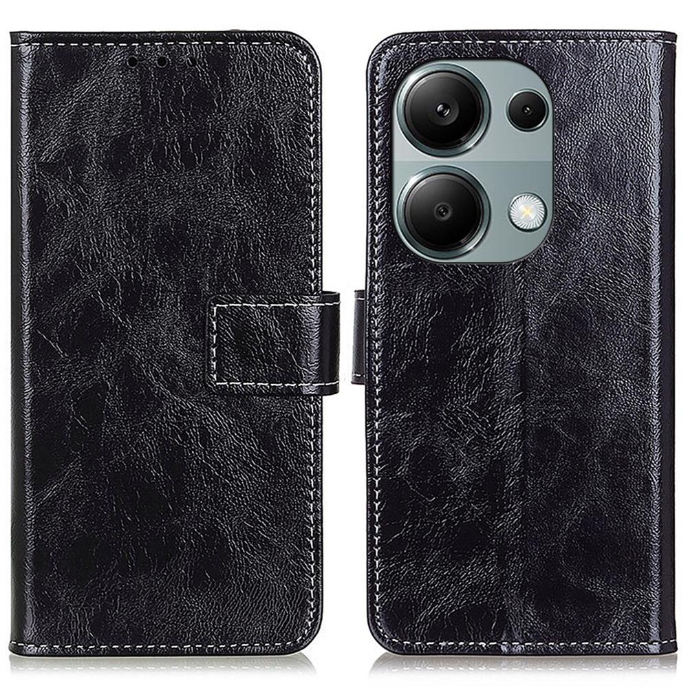 

For Xiaomi Redmi Note 13 4G Case Retro PU Leather Wallet Stand Drop Resistant Phone Cover B