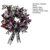 Spooky Halloween Decor Mesh Ribbon Wreath for Front Door Skull Pumpkin with Decoration Bow Purple Black Stripe Decorative Garland Doors Walls