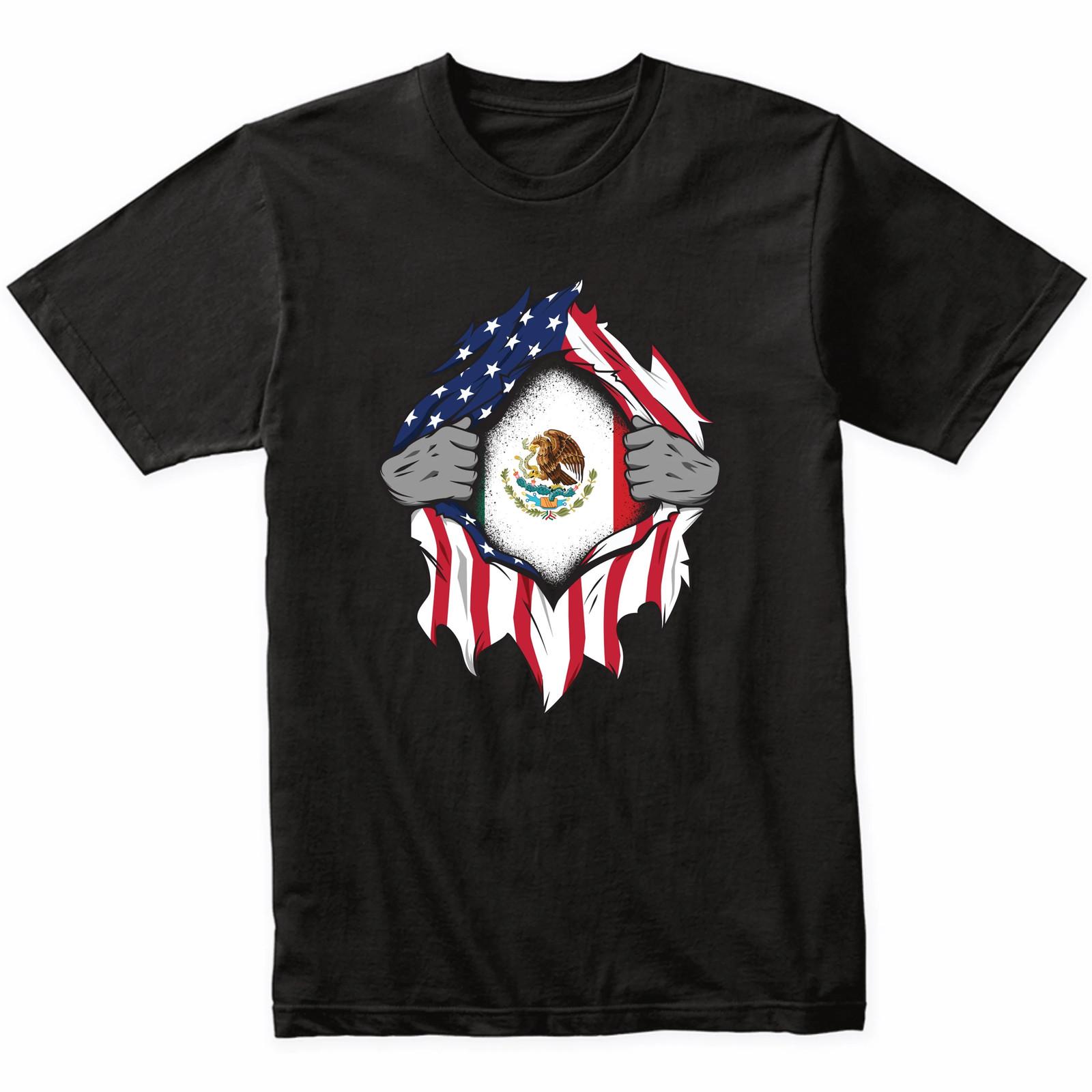 Mexican American Flags Hands Ripping Flag on Chest T-Shirt - Mexico Flag Shirt S разноцветный
