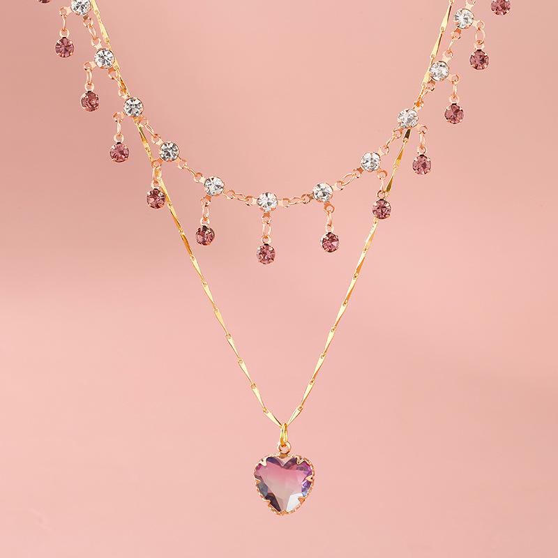 

Purple Heart Zircon Double-Layer Princess Tassel Choker Necklace 2024
