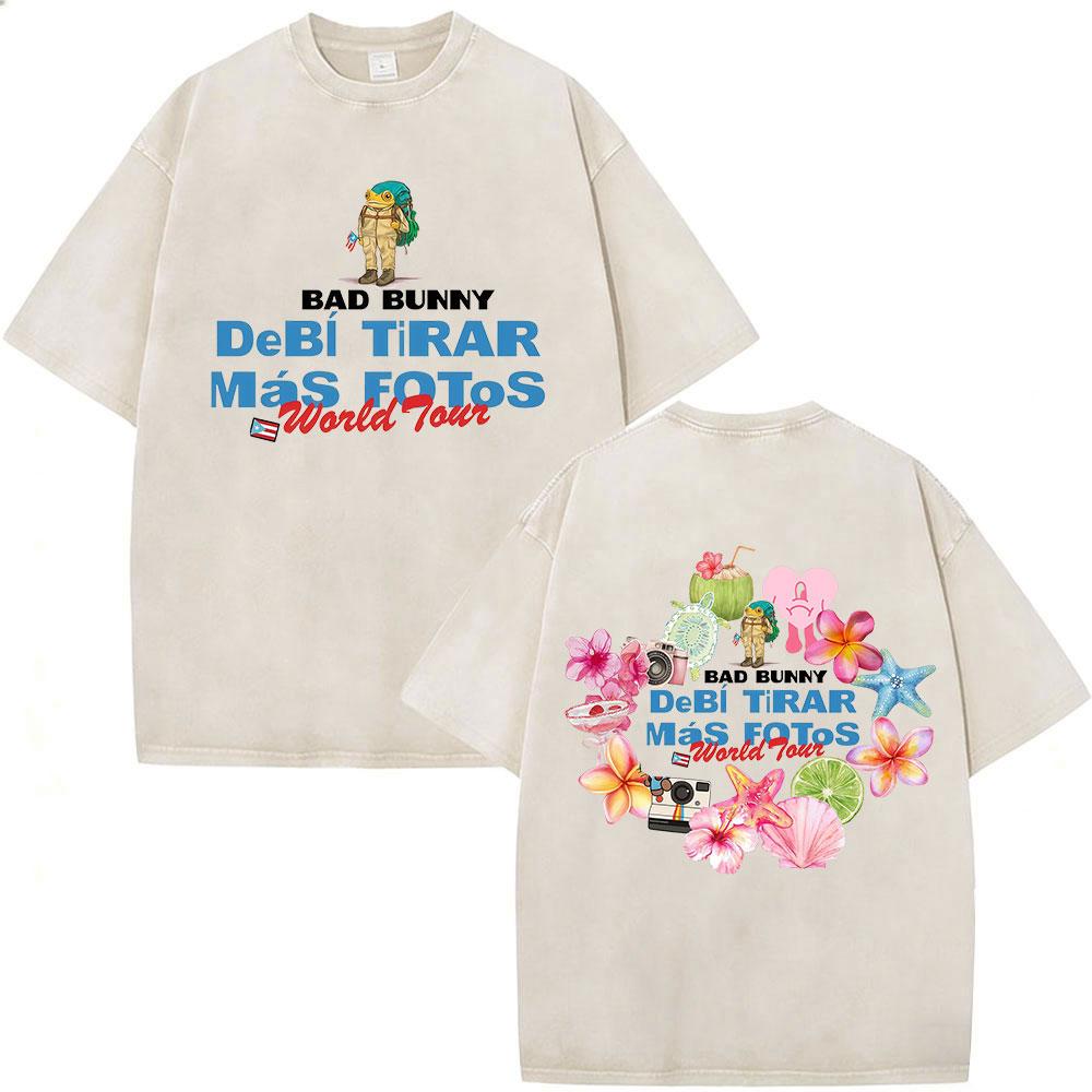 Vintage Washed Rapper Bad Bunny Debi Tirar Mas Fotos DTMF T Shirts Men Women Summer Clothing Fashion Hip Hop Tshirts Streetwear
