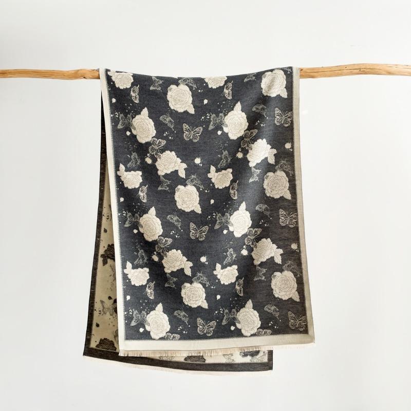 New elegant flower scarf commuting temperament fashionable high-end versatile imitation cashmere going out shawl women