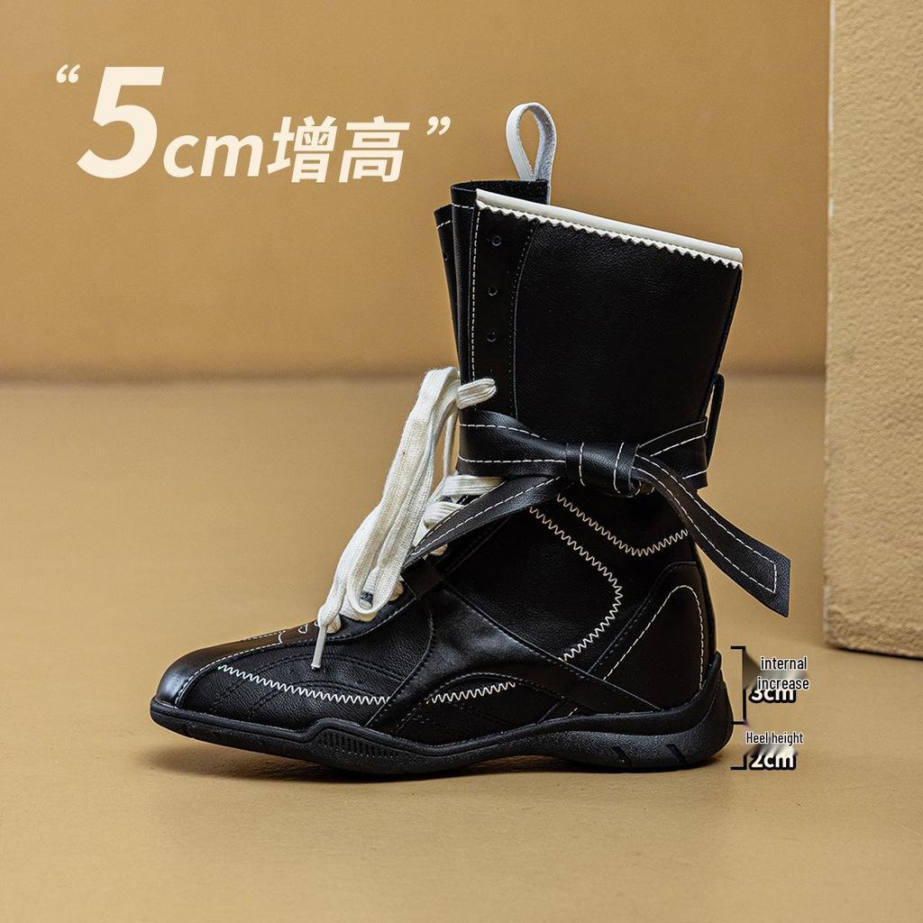 Women's Retro Martin Mid-Calf Leather Boots - Small Size, Brown, Thick Sole, Fall 2025 Edition