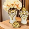 Ceramic Ginger Jar Vase Porcelain Canister Container Ornament with Lid for Centerpiece Display