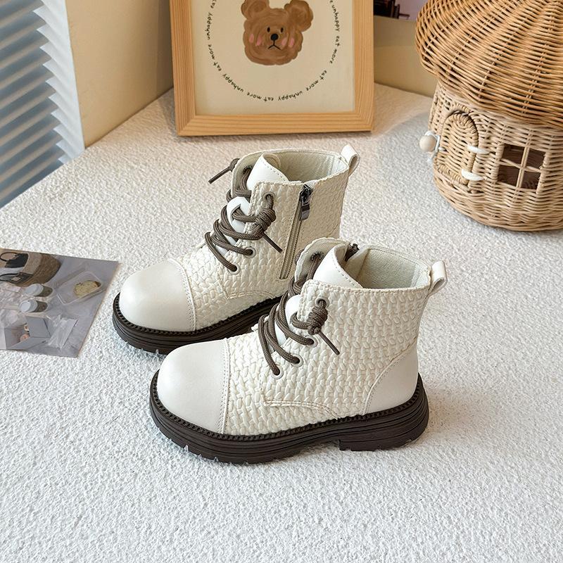 

Kids Ankle Boots Girls Lace Up Zip Shoes Short Autumn Children s Non-slip Booties Patchwork Trainers 26-36 36 чорний