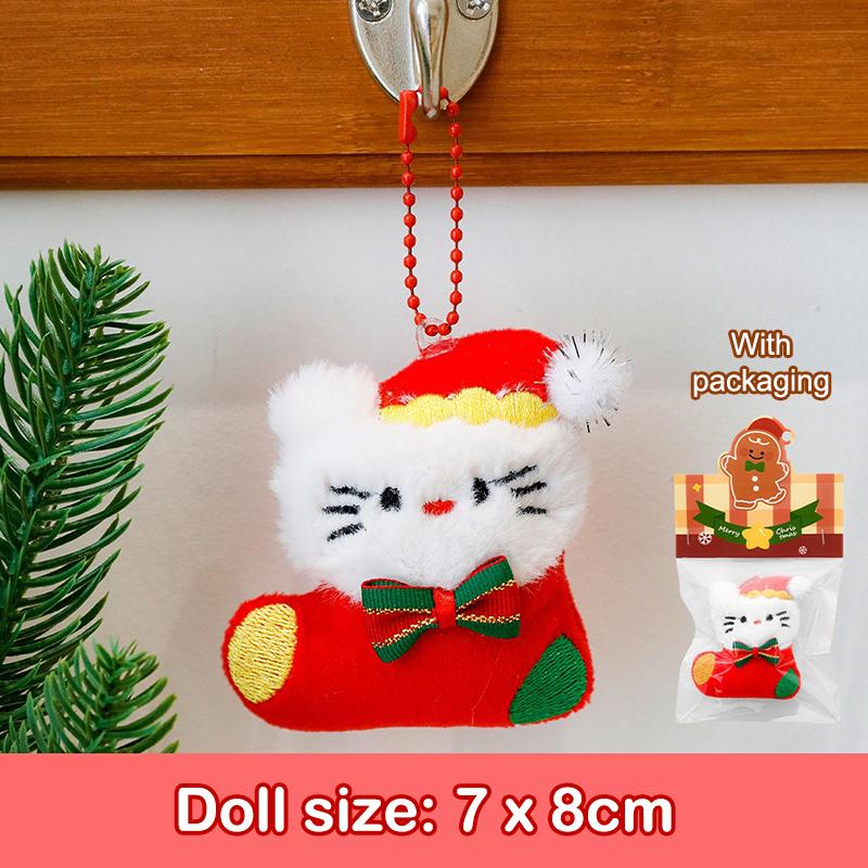 Cute Kitty Plush Keychain Christmas Tree Shaped Cartoon Plush Doll Backpack Hanging Chain Detachable Keychain Christmas Kid Gift