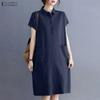 ZANZEA Women Casual Turn Down Collar Solid Color Short Sleeve Shirt Dress