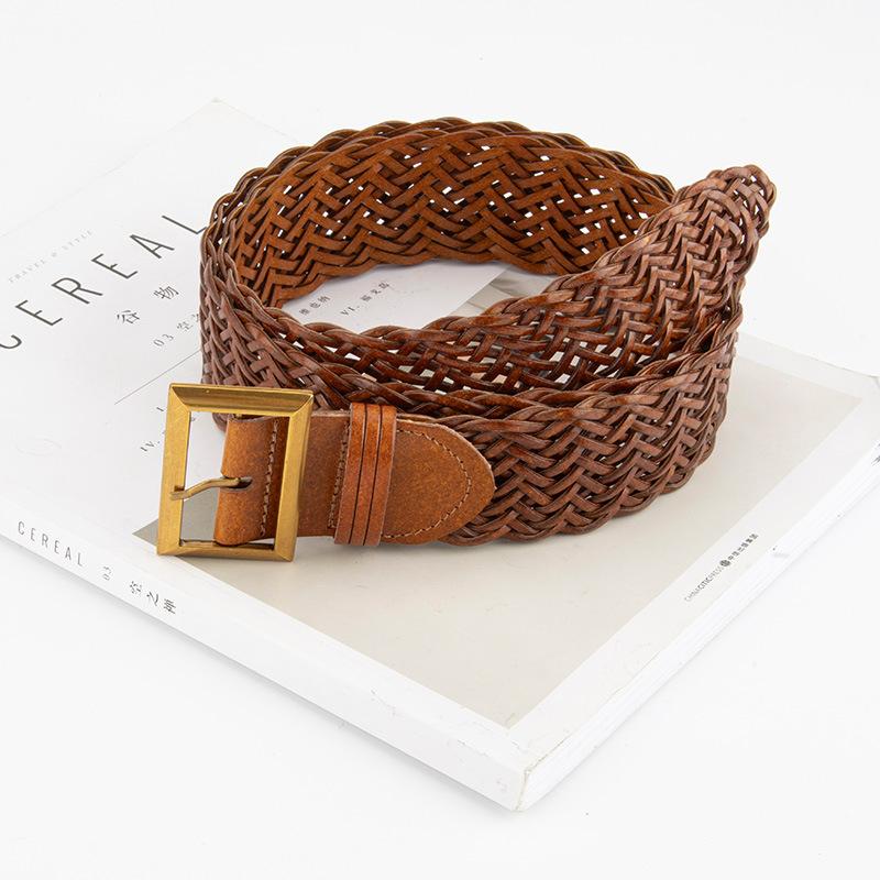 European and American French Ins Braided Belt Women's Retro Alloy Buckle Dress Belt Casual Women's Belt