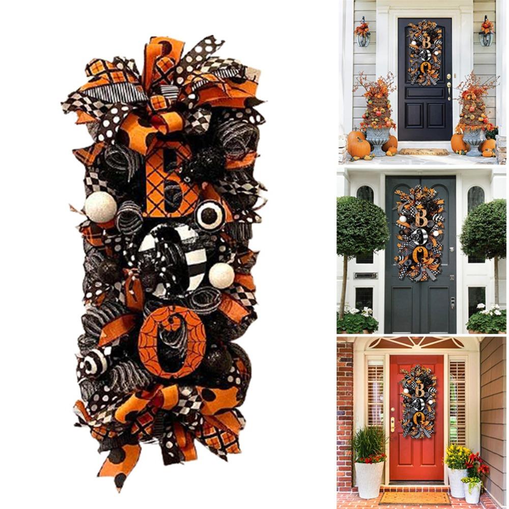 

with Plastic Balls Halloween BOO Letter Wreath Bow-knot Pendants Haunted House