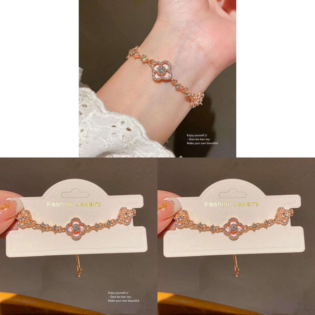 Elegant Floral Alloy Bracelet With Sparkling Zirconia For Women Summer Fashion Accessory