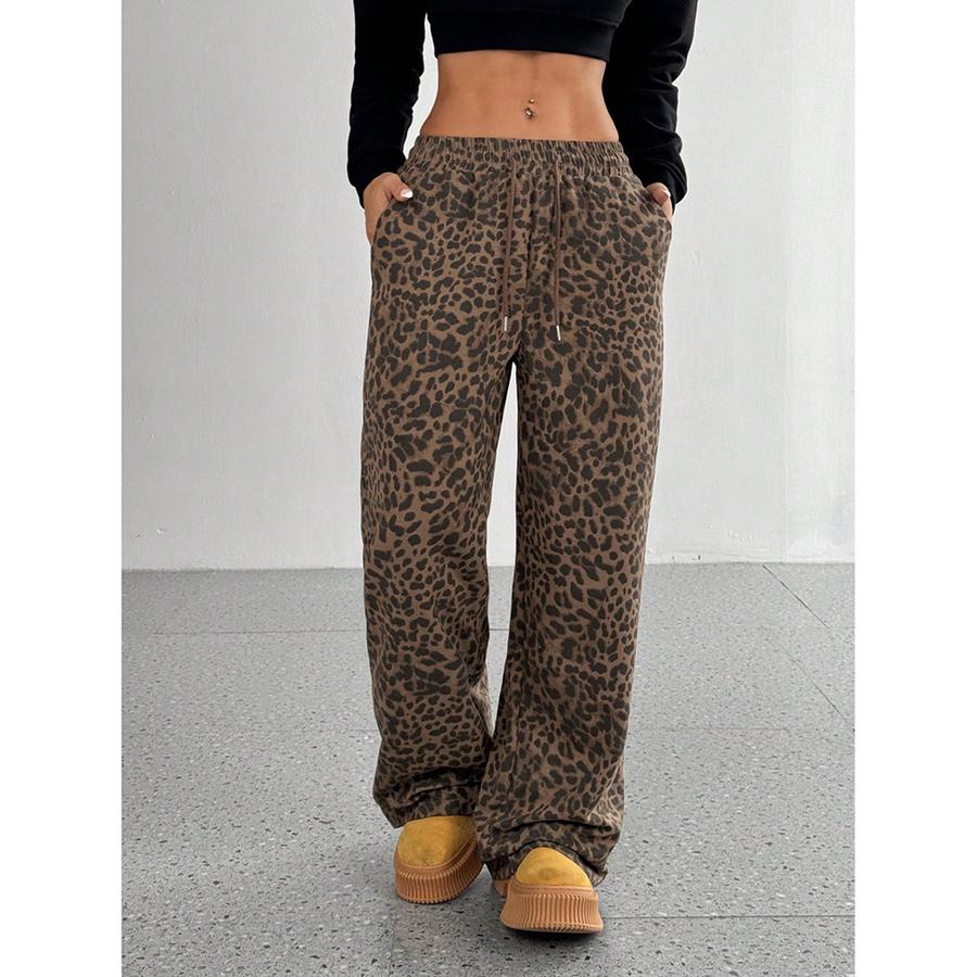 Spring/Autumn Spicy Girl Women's High Waist Wide Leg Pants Loose Fit Slimming Trendy Leopard Print Floor Length Casual Pants