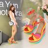 Fashion Plus Size 33-43 Shoes for Women Summer Wedges Sandals Colorful Platform Rainbow Bowknot Hemp Bottom Female Buckle Strap Shoes