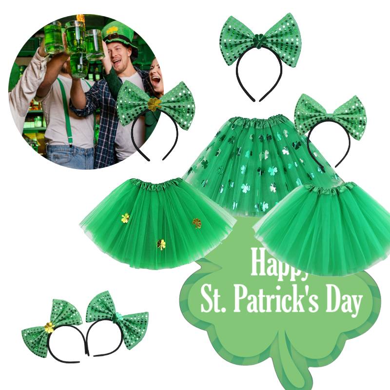 Stpatricks Day Lucky Green Clover Adult Sequin Yarn Short Skirt Hoop Festival