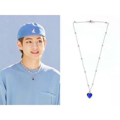 Kpop V Kim Taehyung Same Style Mood Color Changing Heart Pendant Necklace Beaded Chain Fan Merchandise Jewelry Gift for Women Men ARMY