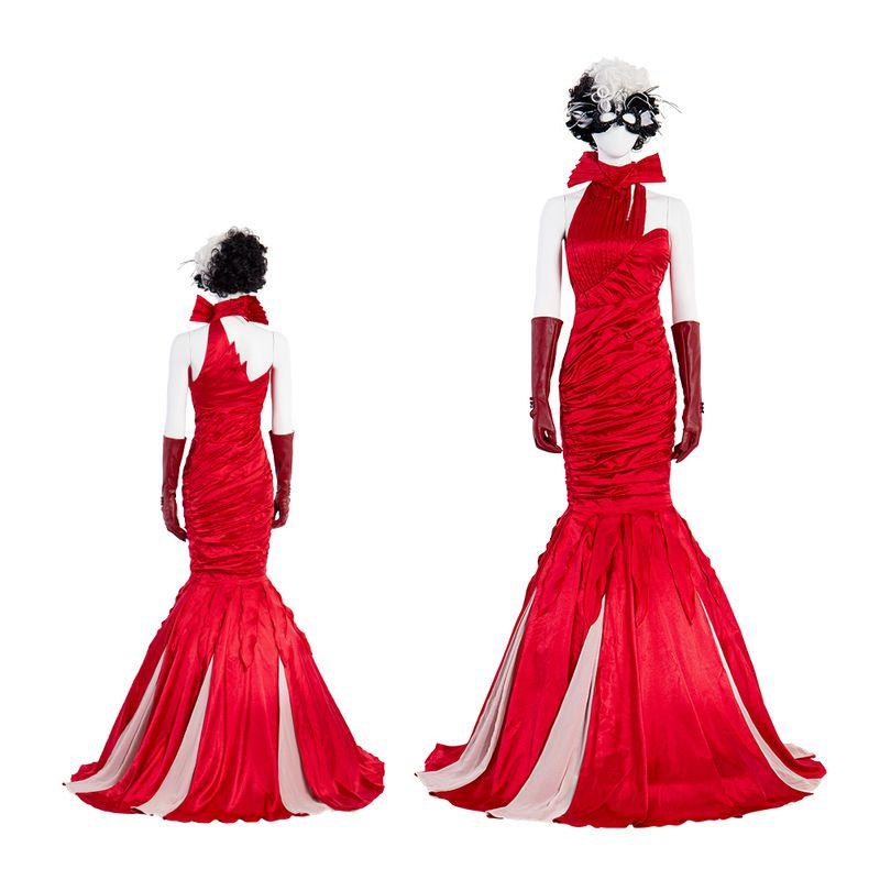 Exquisite Cruella De Vil Kuyla Cosplay Costume Set With Elegant Gown And Accessories