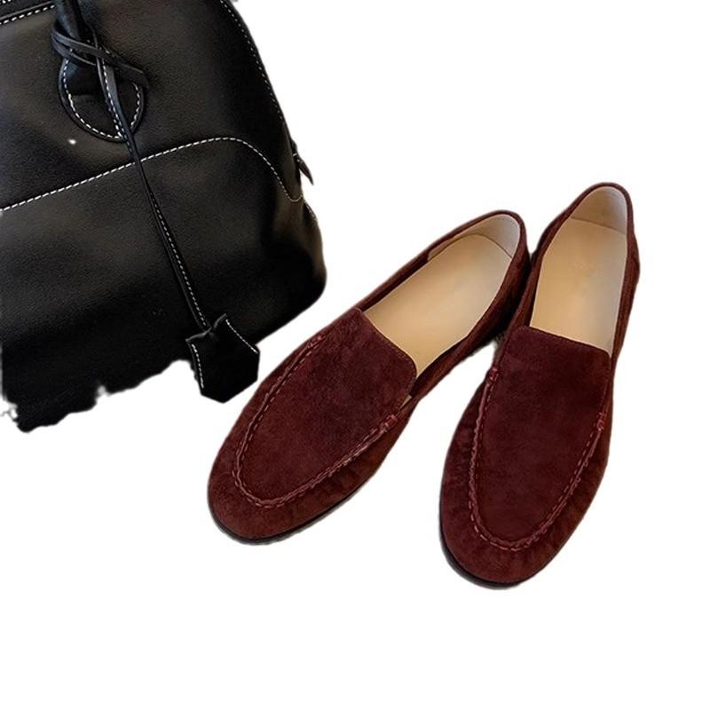 Sheepskin Version~ Grape Mother Same French Round Head One-pedal Beanie Shoes Commuter Lazy Loafers Women's Small Leather Shoes