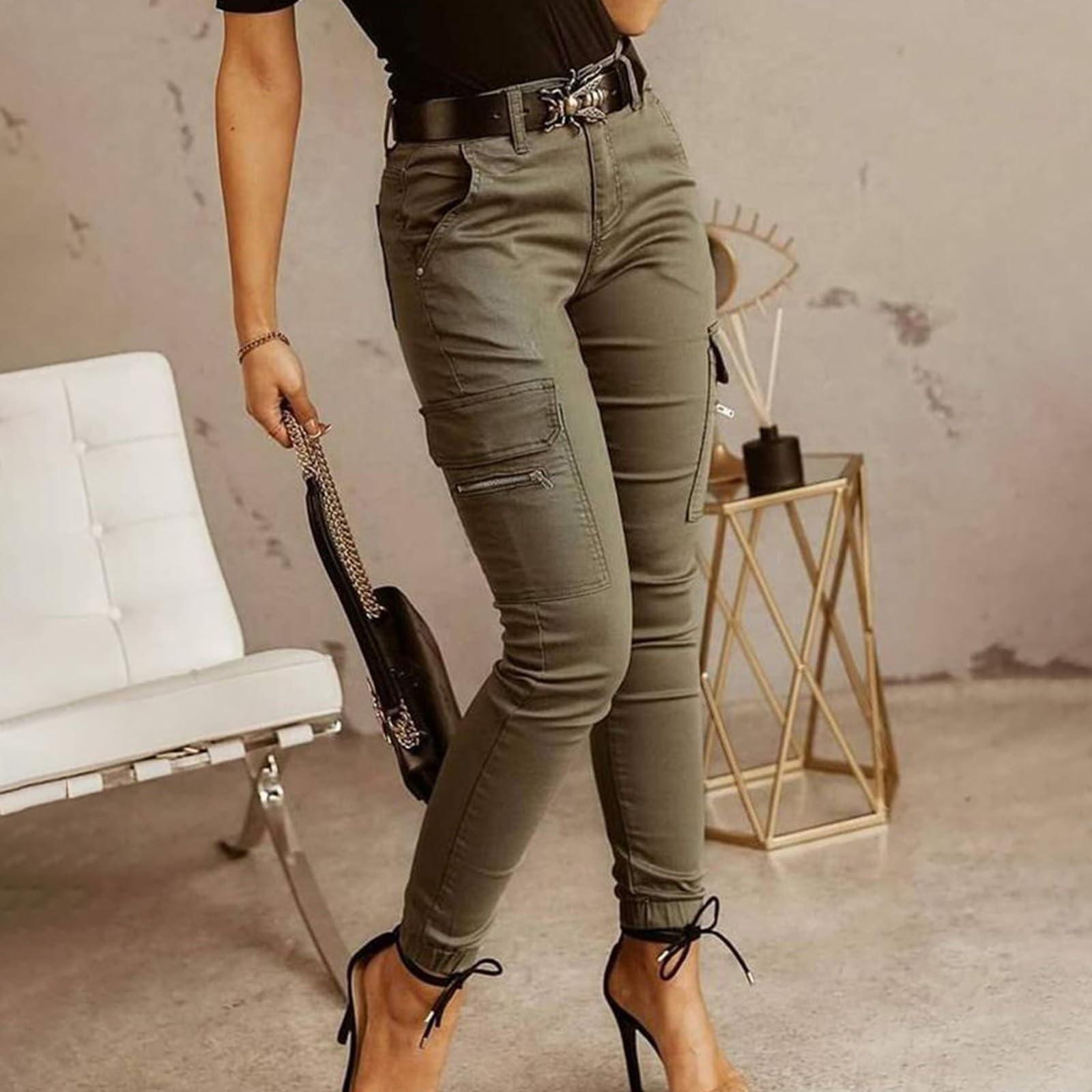 

Женские повседневные рабочие облегающие обтягивающие брюки-карго Active Fit Wide Leg Long Брюки с карманами XL армия зеленый