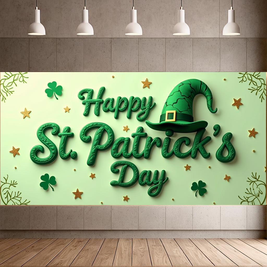 St Patricks Day Backdrop Banner Leprechaun Hat Shamrock Party Background Celebration Photography Props Event Supplies Decoration