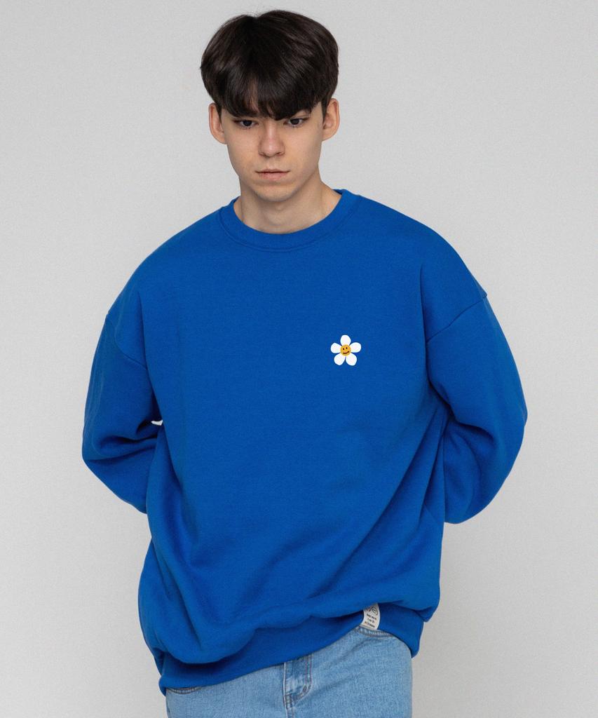 GRAVER [Unisex] Flower Dot Logo Smile Sweatshirt_Cobalt Blue