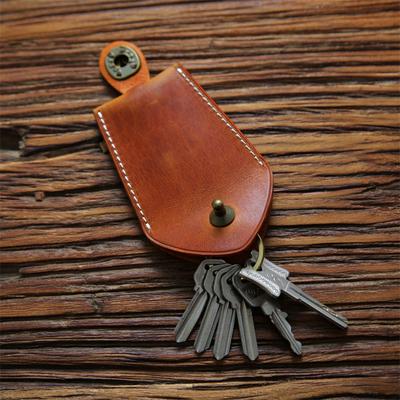 Handmade Elastic Leather Key Holder Retro Cow Leather Pouch Retractable Keychain Holder Case Bag