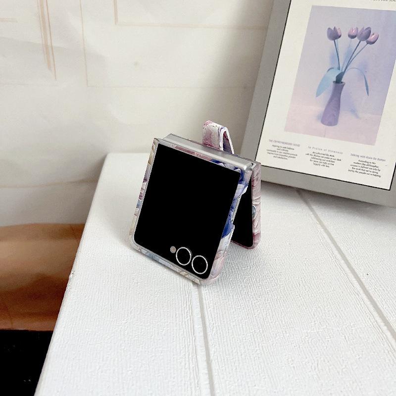 Embossed Watercolor Flower Samsung Z Flip6/5/7 Case with Anti-Lost Wrist Strap