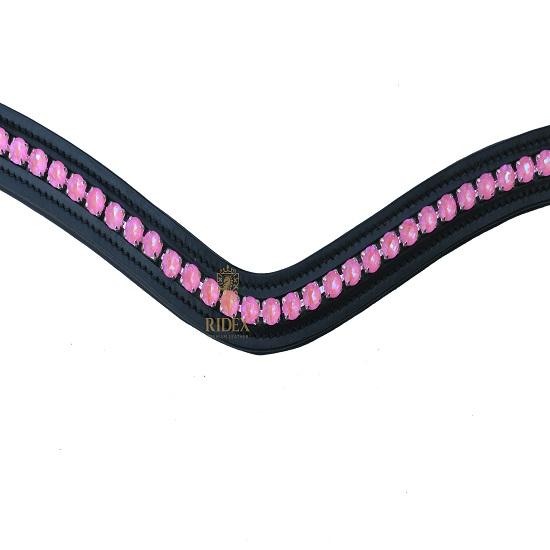 Wonderful Pink Stone Clear Crystal Leather Bridle Browband Snap All Sizes .