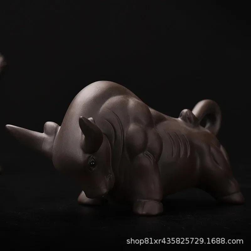 Yixing Purple Clay Tea Pet Bull Spirit Sky Zodiac Crafts Decoration Bullfighting Blessing Decoration Sculpture Tea Ceremony