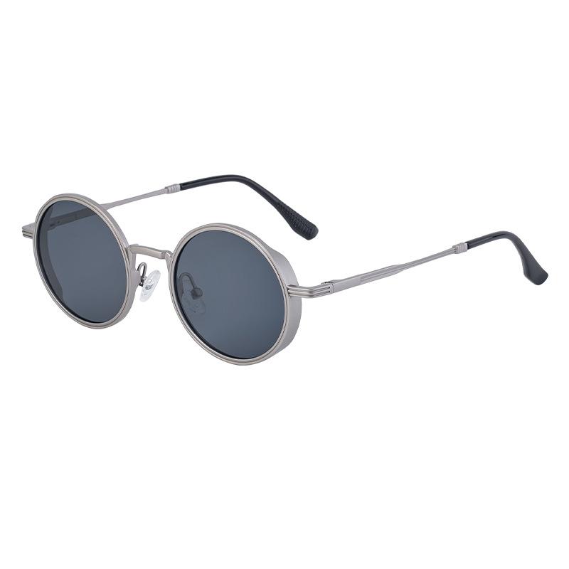 Non-polarized Round Frame Sunglasses for Men with Spring Legs, Retro and High-end Sunglasses, Metal Oval Frame Glasses