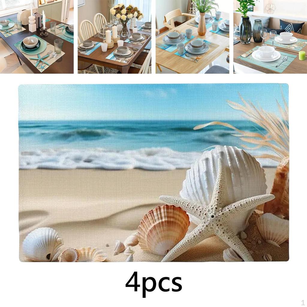 4 Stück Strand Platzset Hitzebeständige Tischsets Abwischbar Rutschfest Wasserdicht Leinen Essen