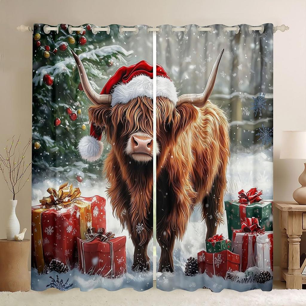 Christmas Curtains Xmas Decor Drapes Kids Boys Girls Adults Cute Cartoon Pet Puppy Dogs Window Curtain With Blackout Polyester
