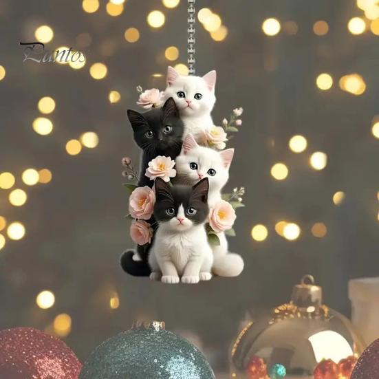 Cat Animal Pendant Hanging Ornament with Lanyard Easy To Hang Realistic Looking Adorable Animal Rearview Mirror Ornament