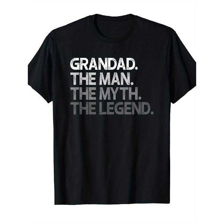Men S Grandad The for Man Myth Legend T-Shirt - Retro Vintage Short Sleeve Tee with Iconic Grandad Print, Loose Fit Casual Shirt, Funny /Father S Day S чёрный