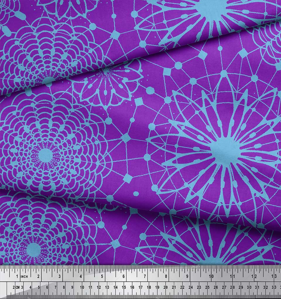 Soimoi Purple Japan Crepe Satin Fabric Artistic Geometric Print Fabric by the Metre 42 Inch