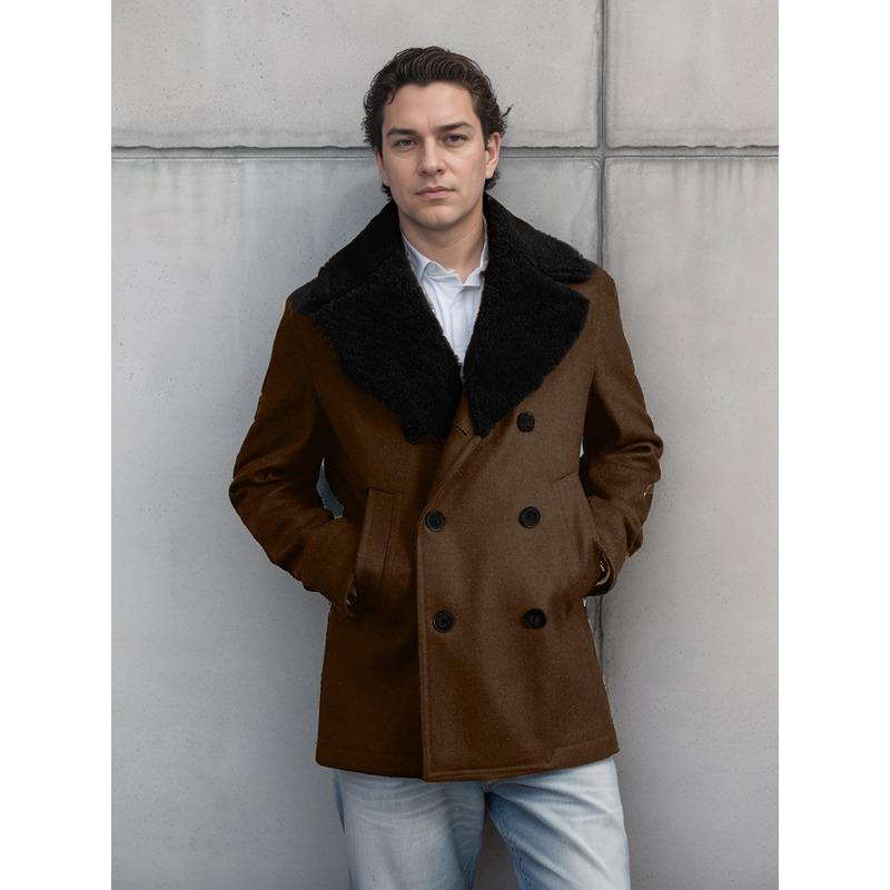 

Осенние и зимние мужские шерстяные пальто Двубортные мужские шерстяные пальто из овечьей шерсти Тонкие шерстяные пальто 2XL коричневый